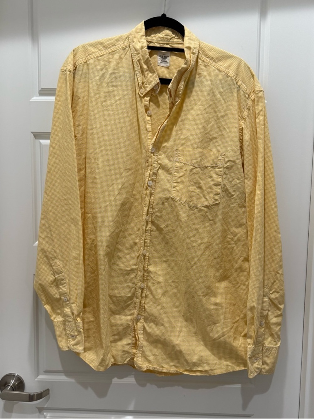 Old Navy Yellow and White Gingham Long Sleeve Button Down Shirt Cotton XL